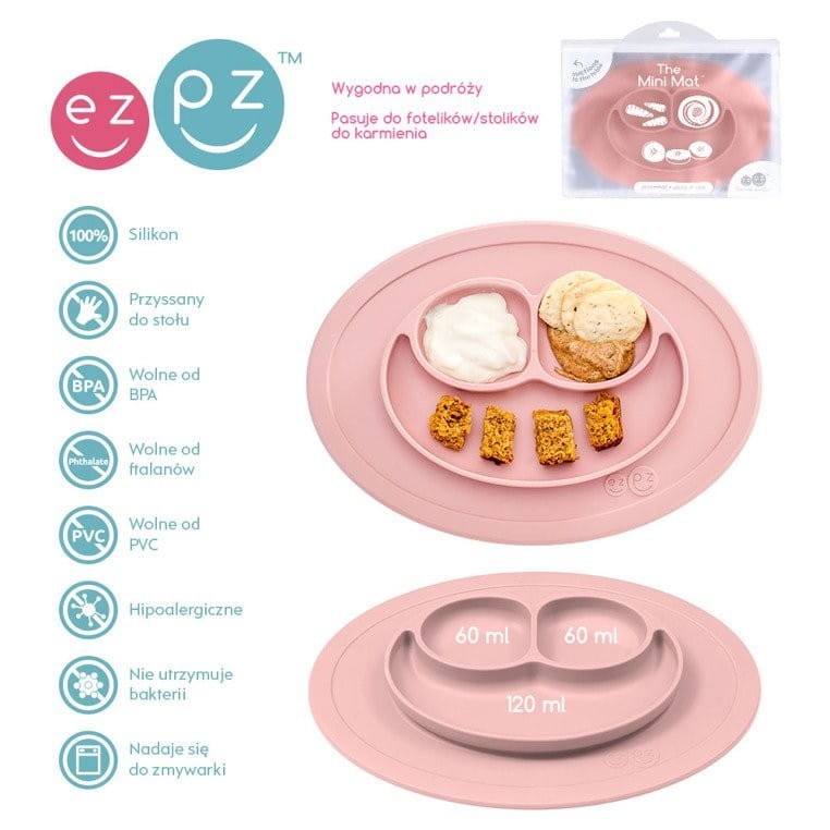 Silikonowy Talerzyk Podkładka 2w1 Pastelowy Róż Mini Mat - ezpz