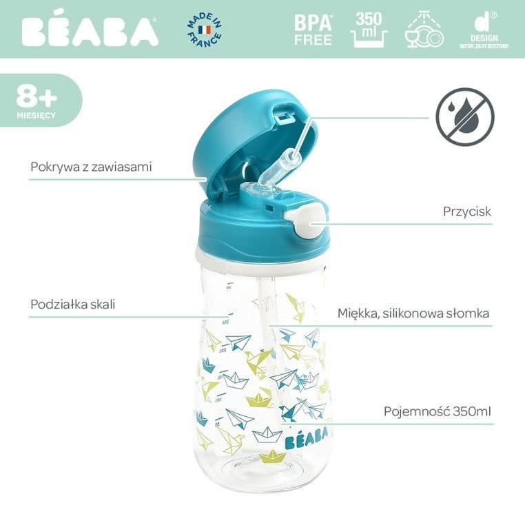 Bidon Tritanowy Butelka ze Słomką 350 ml Niebieski - Beaba