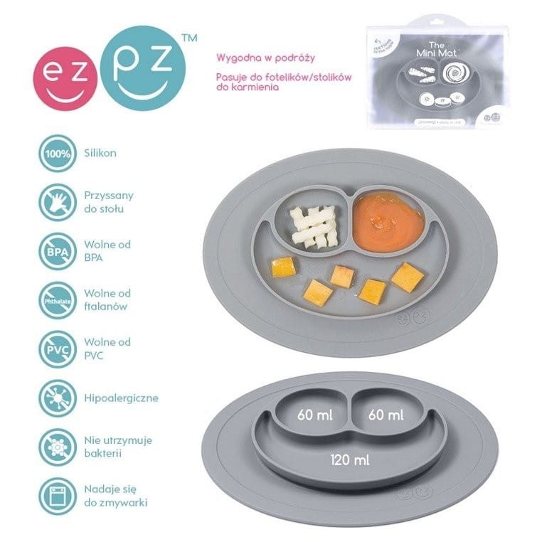 Silikonowy Talerzyk Podkładka 2w1 Szary Mini Mat - ezpz