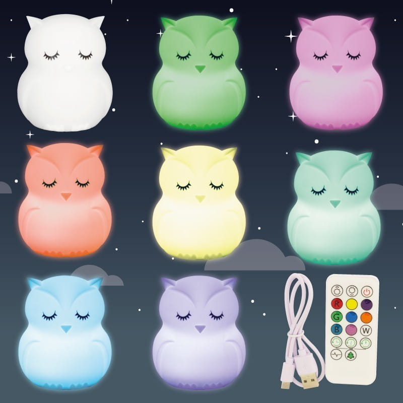Miękka Silikonowa Lampka LED Sowa 8 kolorów + Pilot - Ulysse