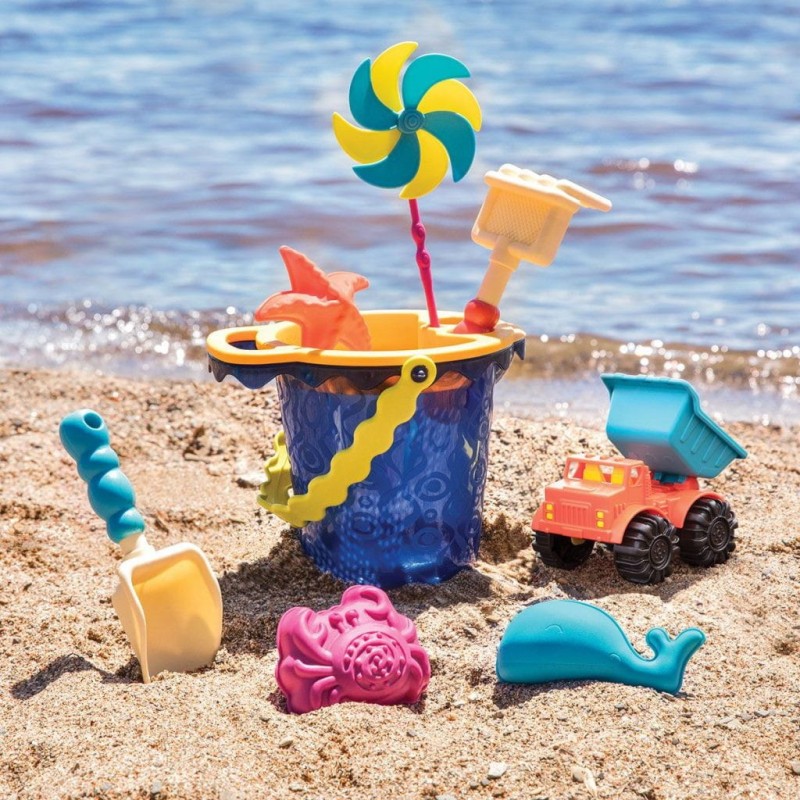Wiaderko z akcesoriami do piasku Sands Ahoy! niebieskie - B.toys