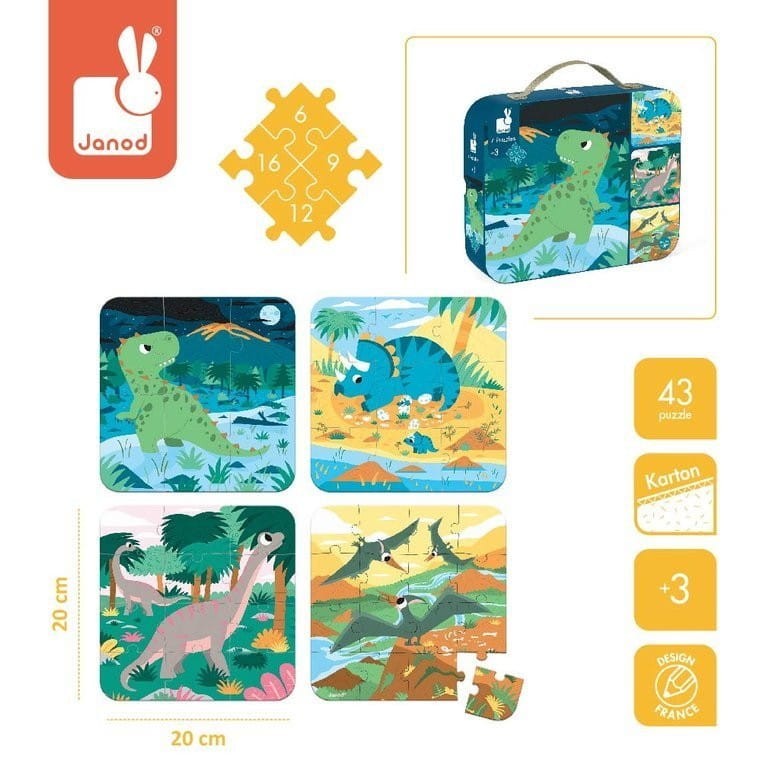 Puzzle progresywne 6-9-12-16 elementowe Dinozaury - Janod