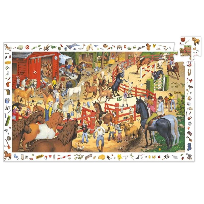 Puzzle obserwacyjne Konie 200 el. z plakatem - Djeco