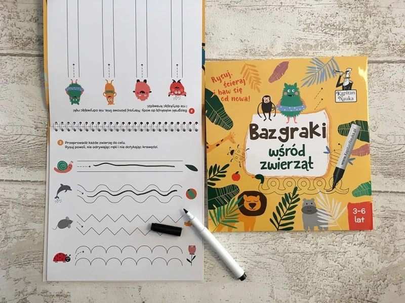 Bazgraki wśród zwierząt + suchościeralny mazak. Zeszyt kreatywny. Kapitan Nauka