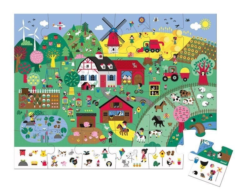 Puzzle obserwacyjne w walizce Farma 24 el. - Janod