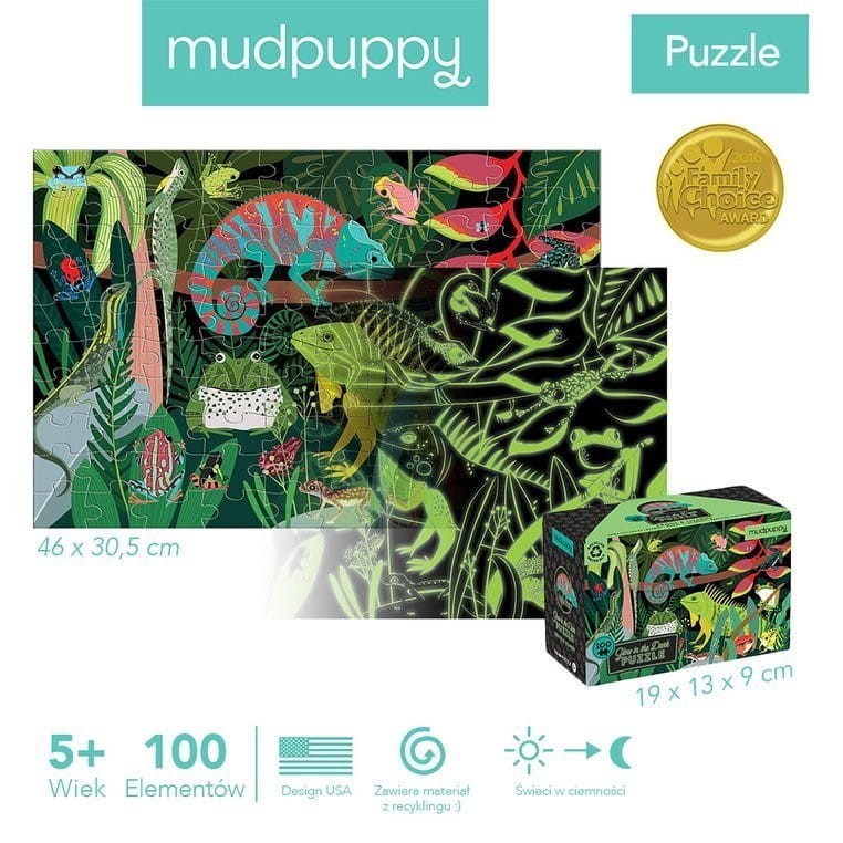 Świecące w Ciemności Puzzle Żaby i jaszczurki 100 el. - Mudpuppy