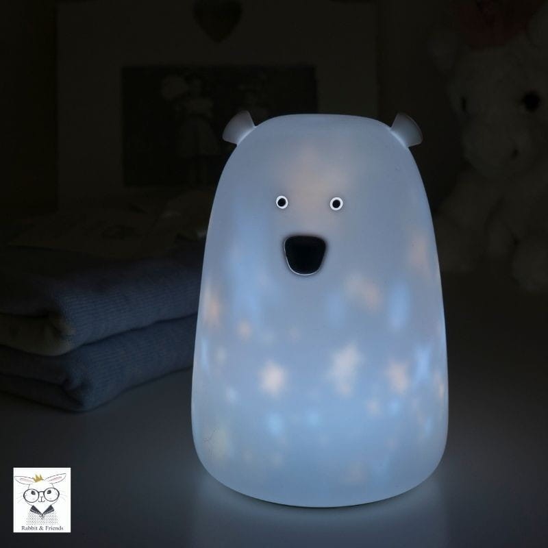 Miękka Silikonowa Lampka LED Biały Miś w gwiazdki - Rabbit & Friends