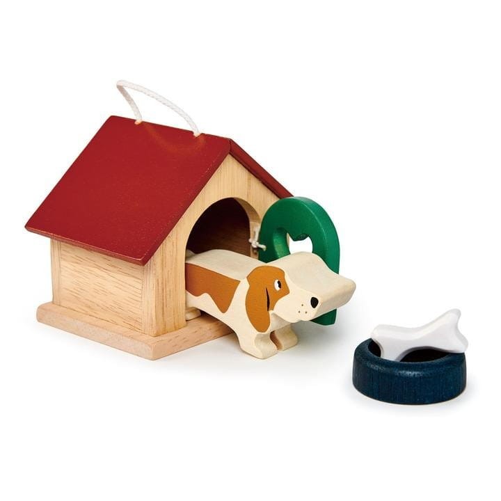 Drewniane figurki do zabawy - piesek z budą, Tender Leaf Toys