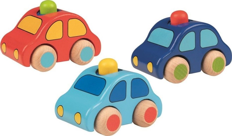 Drewniane autko z klaksonem granatowe - Goki