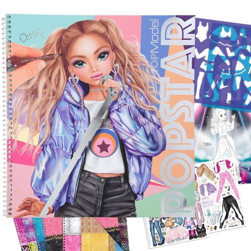 Projektowanie Ubioru Piosenkarki Szkicownik z Naklejkami i Szablonami Popstar- Top Model