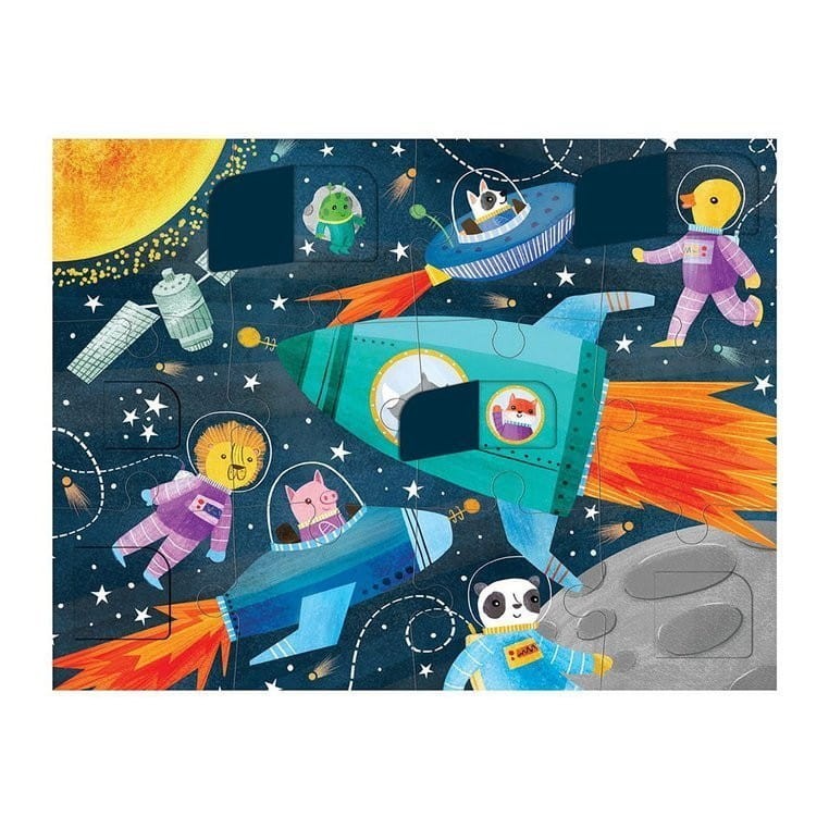 Puzzle z otwieranymi okienkami Kosmos 12 elementów - Mudpuppy