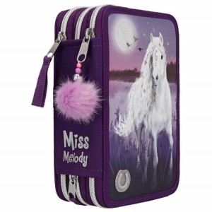 Fioletowy Piórnik z Koniem Podświetlany Led - Miss Melody