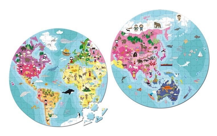 Okrągłe Puzzle w Walizce Planeta Ziemia 208 el. - Janod