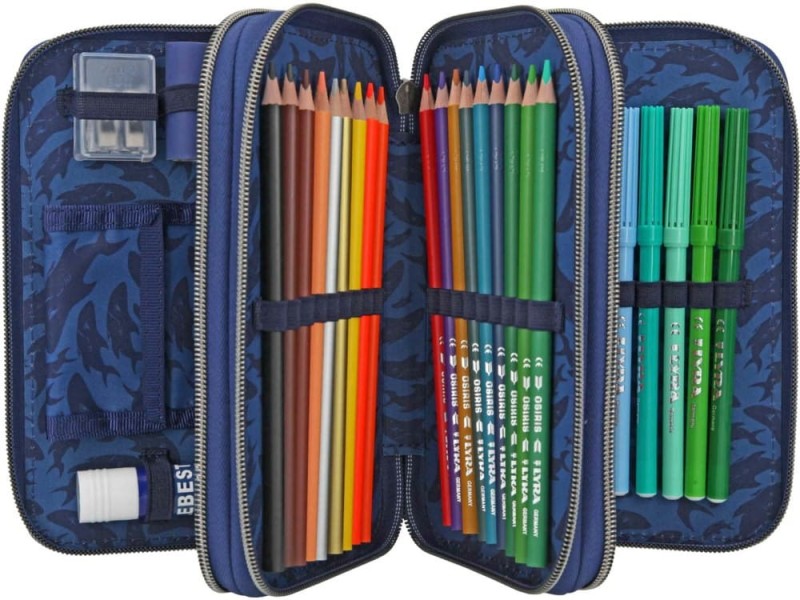 Trójdzielny Piórnik Świecący, z Wyposażeniem Rekin - TOP Model