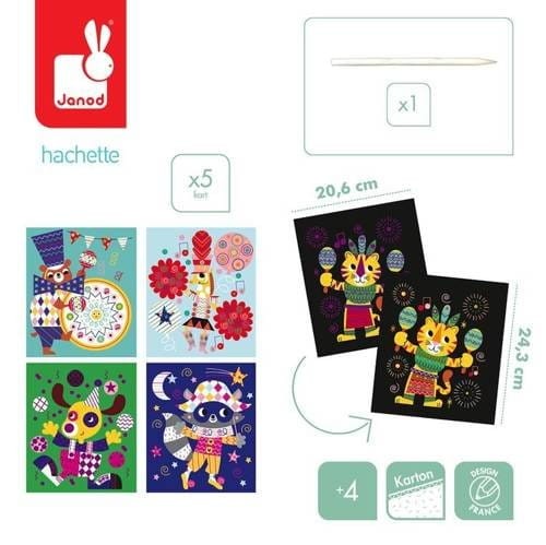 Kolorowe Wydrapywanki Zwierzęta 5 szt.- Janod