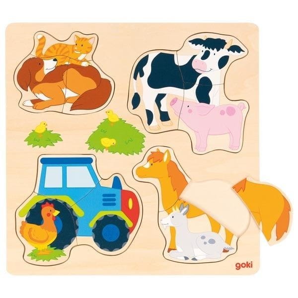 Drewniane puzzle 3-elementowe Farma - Goki