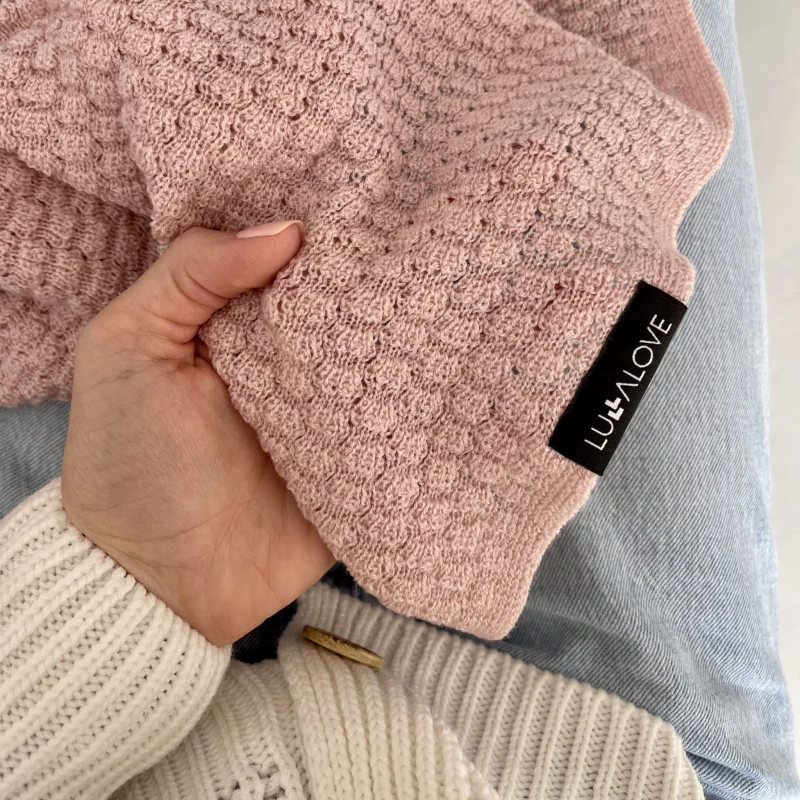 Kocyk z Wełny Merino Premium pudrowy róż 90 x 90 cm - Lullalove