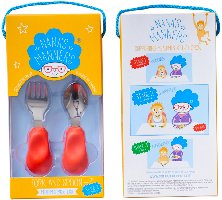 Sztućce Nana's Manners ETAP 2 Widelec i łyżka 1-3 lata Zestaw Pomarańczowy