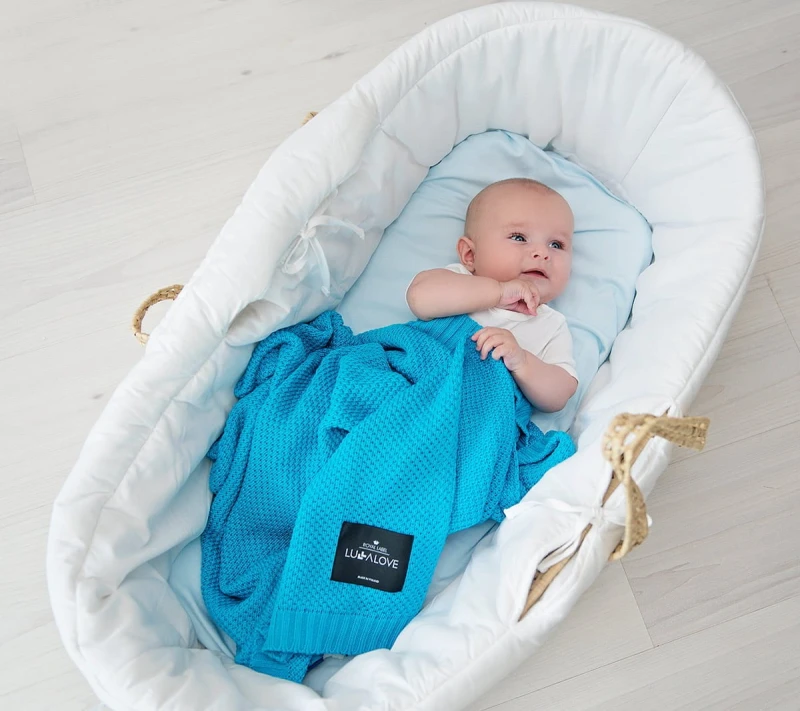 Kocyk Bambusowy 80x100 cm Turkusowy Splot Makaronik - Lullalove