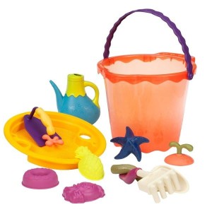Duże Wiaderko z akcesoriami do Piasku Shore Thing! Pomarańczowe  - B.toys