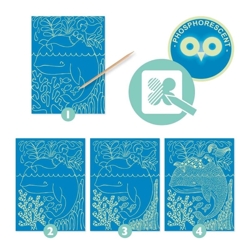 Wydrapywanki Świecące w Ciemności Życie Morskie 4 szt.- Djeco
