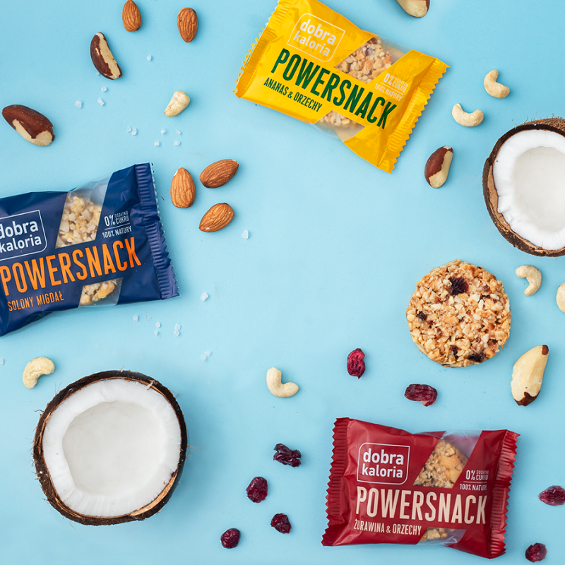 3x Powersnack Żurawina & Orzechy, Solony Migdał, Ananas & Orzechy - dobra kaloria