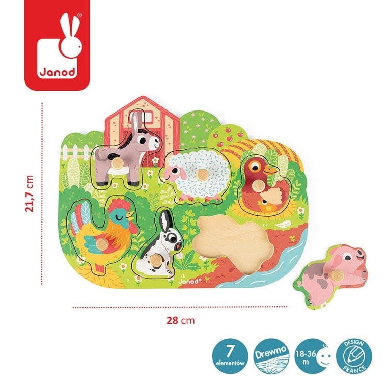 Puzzle z uchwytami Na Farmie układanka - Janod
