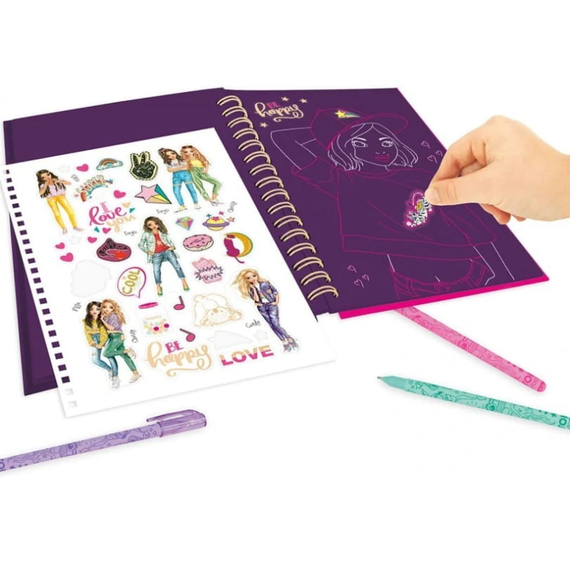 Kolorowanka z Ciemnymi Stronami, Naklejkami i Neonowymi Długopisami - TopModel