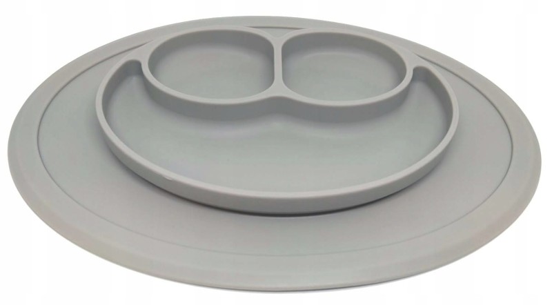 Silikonowy talerzyk z podkładką Uśmiech szary - Bi-bi