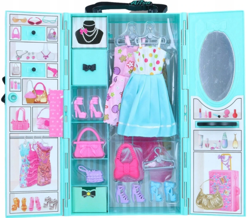 Szafa z Ubrankami dla Lalki Turkusowa - Askato