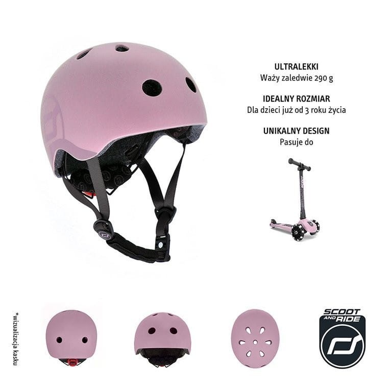 Ultralekki Kask Ochronny z Lampką LED na Hulajnogę i Rower  dzieci +3 lata Rose - Scoot & Ride