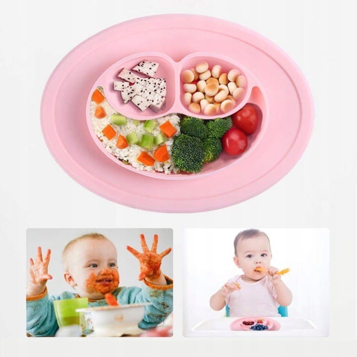 Silikonowy talerzyk z podkładką Uśmiech różowy - Bi-bi