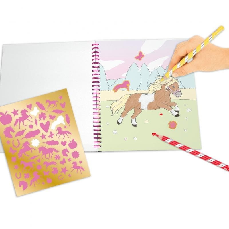 Kolorowanka z Naklejkami Konie Fur Appliqués - Miss Melody