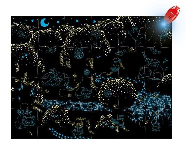 Świecące puzzle z mini lampką UV Las 24 el. - Janod