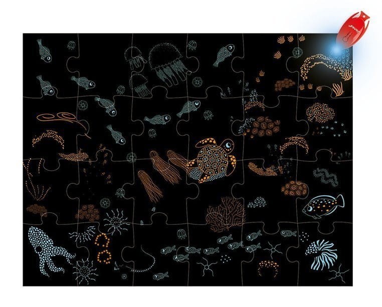 Świecące puzzle z mini lampką UV Ocean 24 el. - Janod