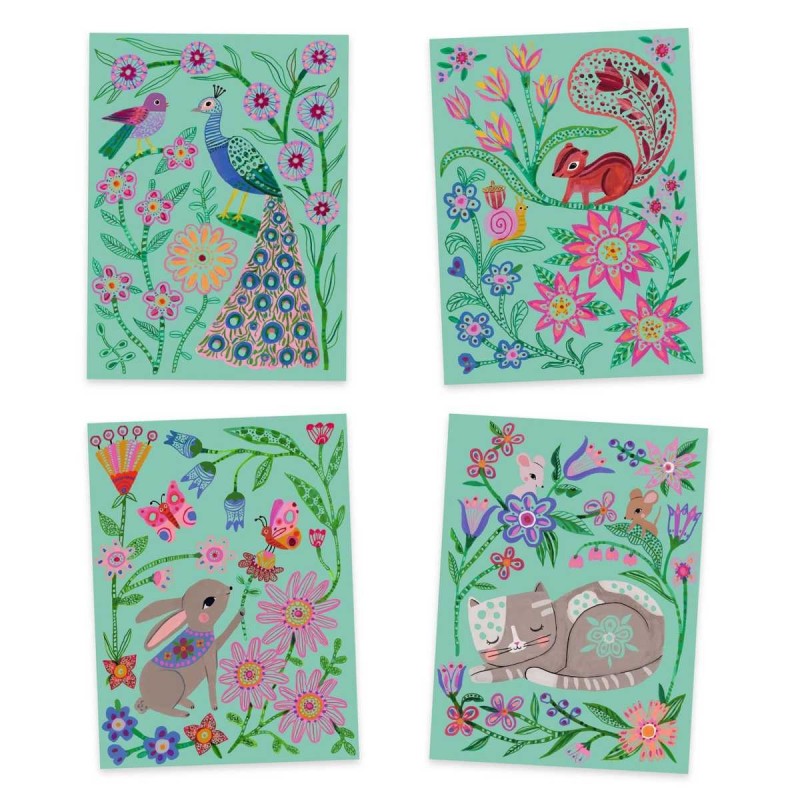 Wydrapywanka zdrapki Zwierzęta w Kwiatach 4 szt. - Djeco