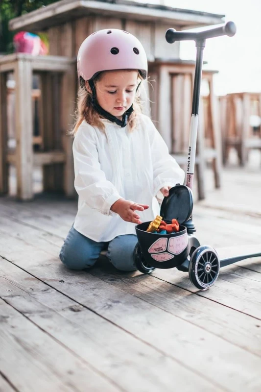 Kask z Odblaskami i Lampką LED Ultralekki na Hulajnogę i Rower  dzieci 1-5 lat Rose Cat - Scoot & Ride