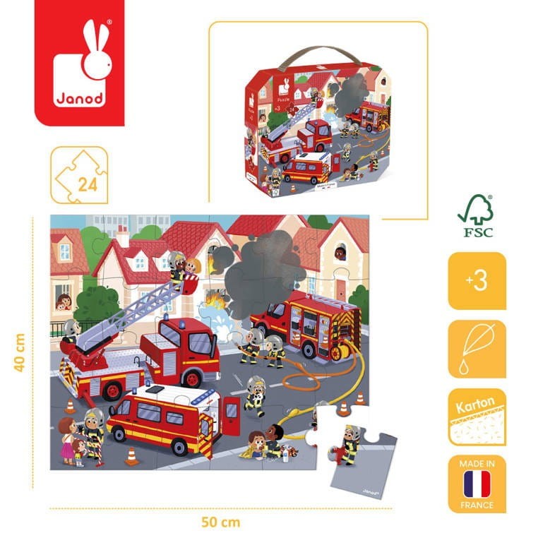 Puzzle w walizce 36 el. Straż Pożarna - Janod