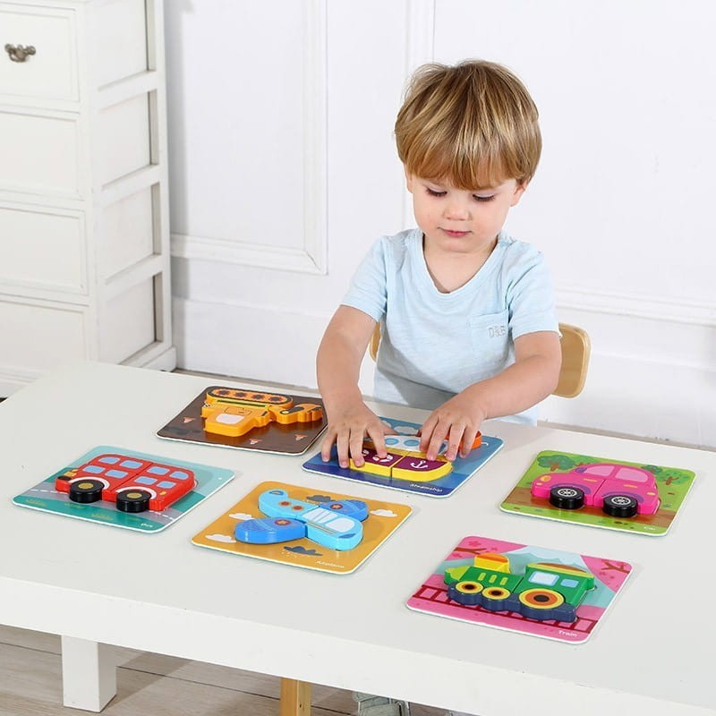Drewniane Układanki 6w1 Puzzle Pojazdy - Tooky Toy
