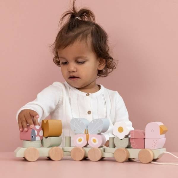 Drewniany Pociąg z Klockami Flowers & Butterflies - Little Dutch