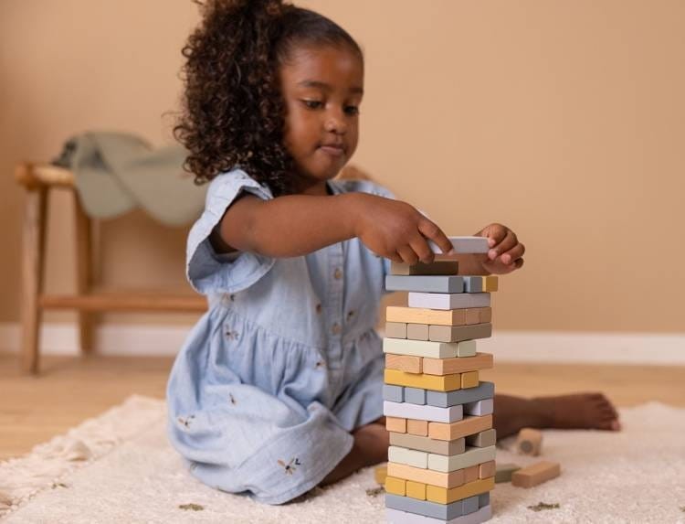 Gra drewniana Jenga z Kostką - Little Dutch