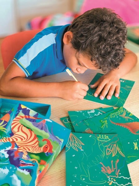 Kolorowe Zdrapywanki z Rysikiem Dinozaury 6 szt. - Box Candiy