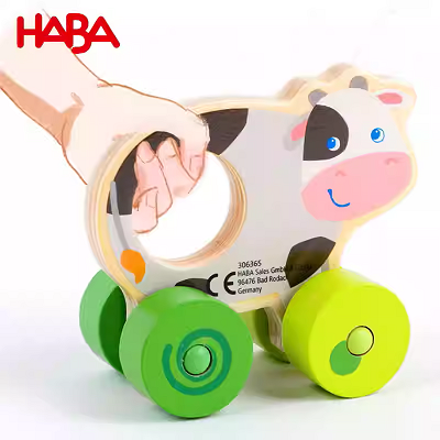Drewniana Krówka na Kółkach - Haba
