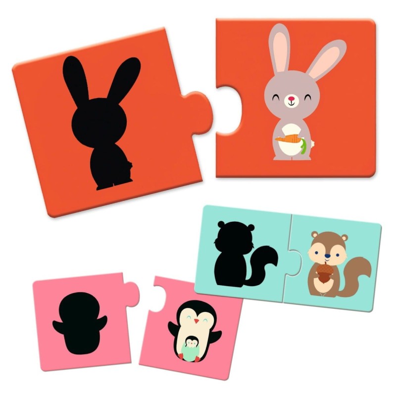 Puzzle dwuelementowe Dopasuj Cienie Zwierzątek - Djeco