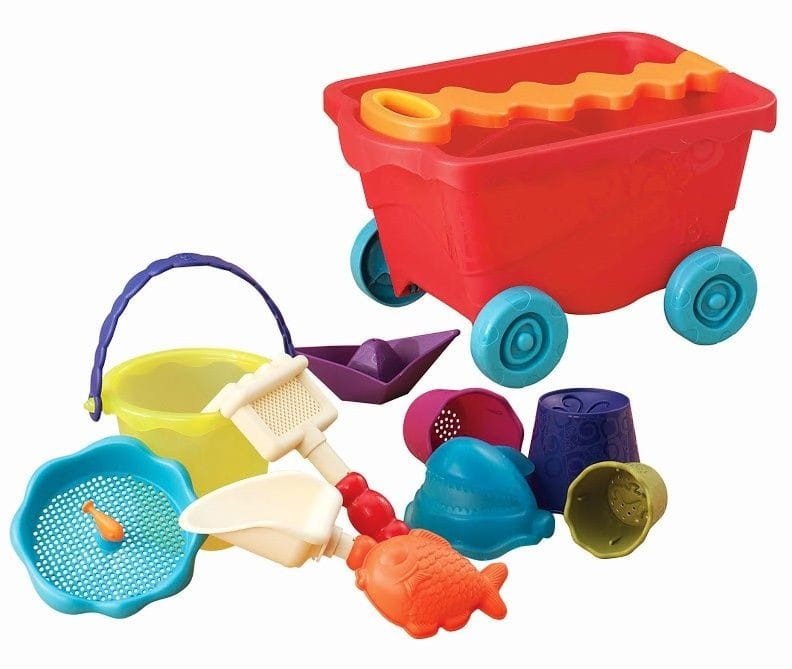 Czerwona przyczepka do Piasku Wagonik z akcesoriami Wavey - B.toys
