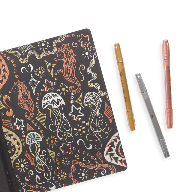 Metaliczne Flamastry z Podwójną Kocówką Modern Trio - Ooly