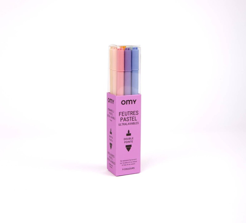 Pastelowe Pisaki z Podwójną Końcówką 9 szt.- omy