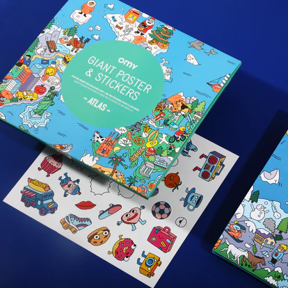 Plakat z Naklejkami Atlas Mapa Świata - omy