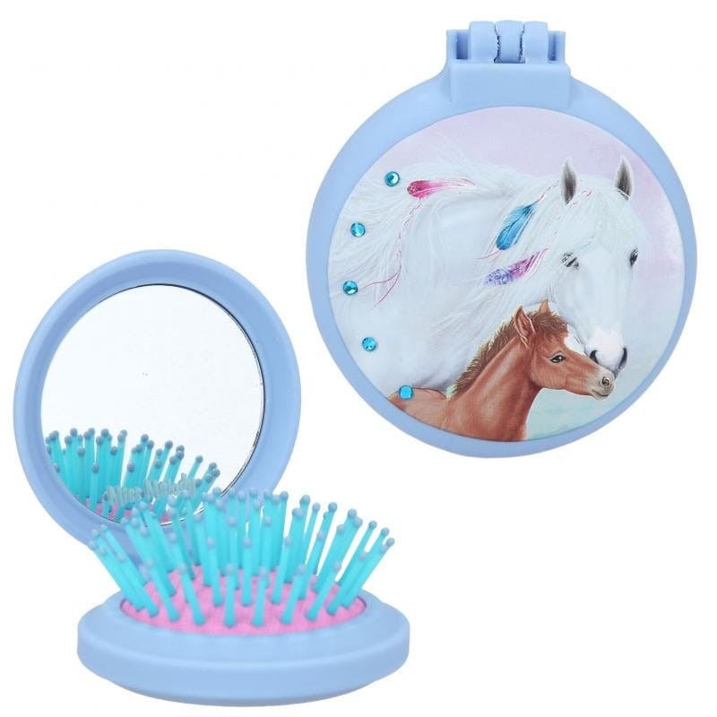 Składana Szczotka do Czesania Włosów z Lusterkiem niebieska - Miss Melody