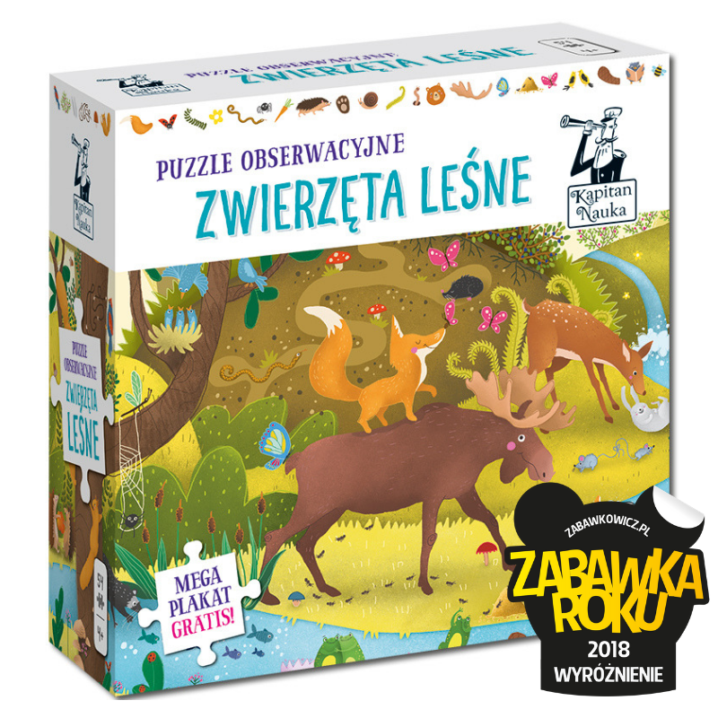 Puzzle obserwacyjne 54 el. Zwierzęta leśne. Kapitan Nauka